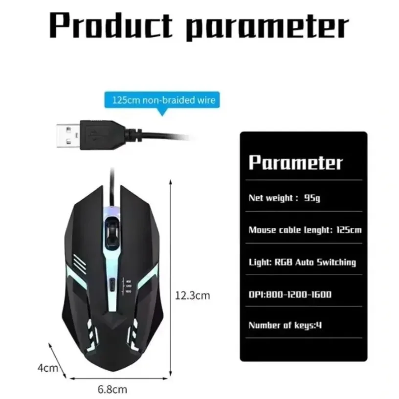 Laptop Mouse - Colorful 3-Button LED E-Sports USB Wired