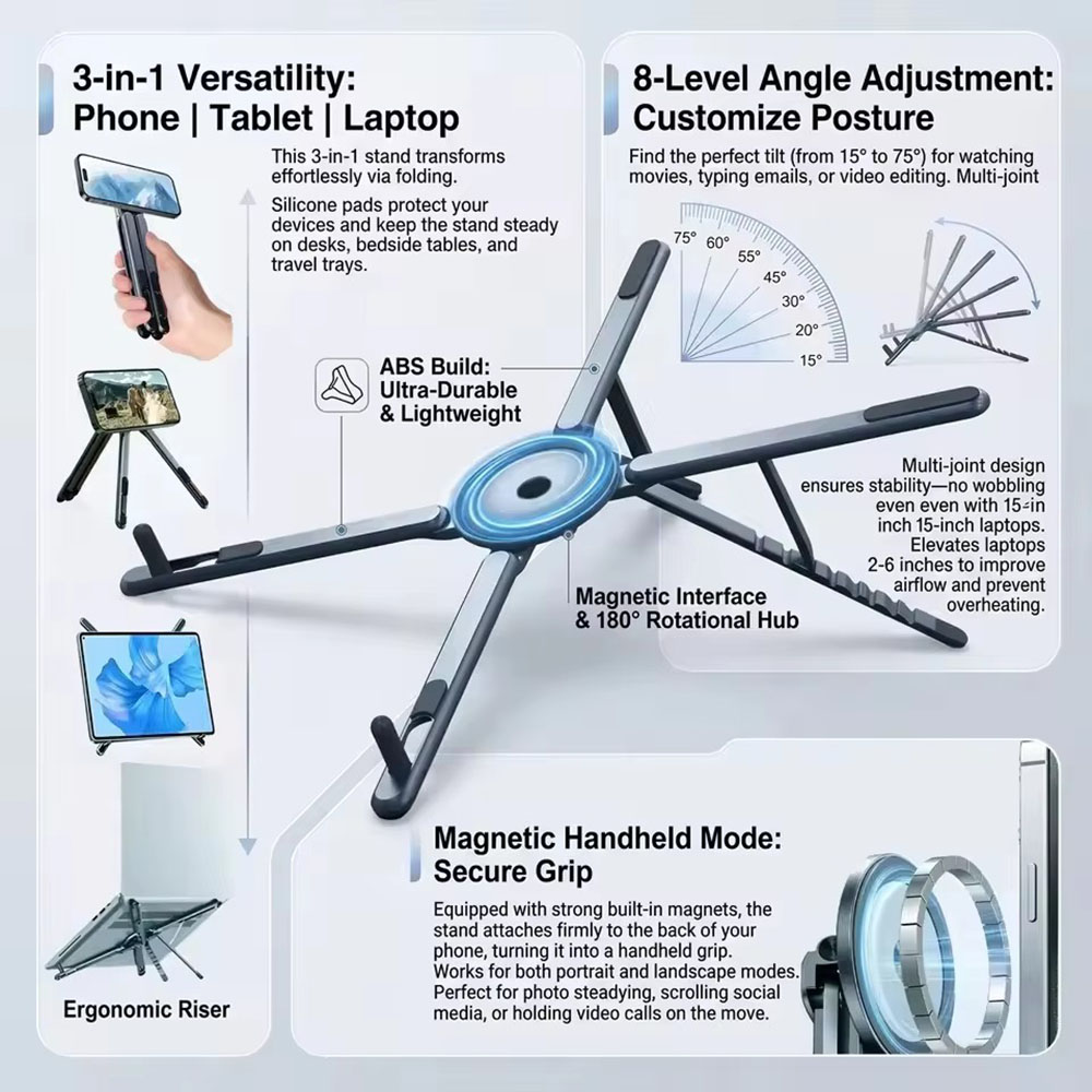 Laptop Stand - Portable Magnetic Phone Holder & Selfie
