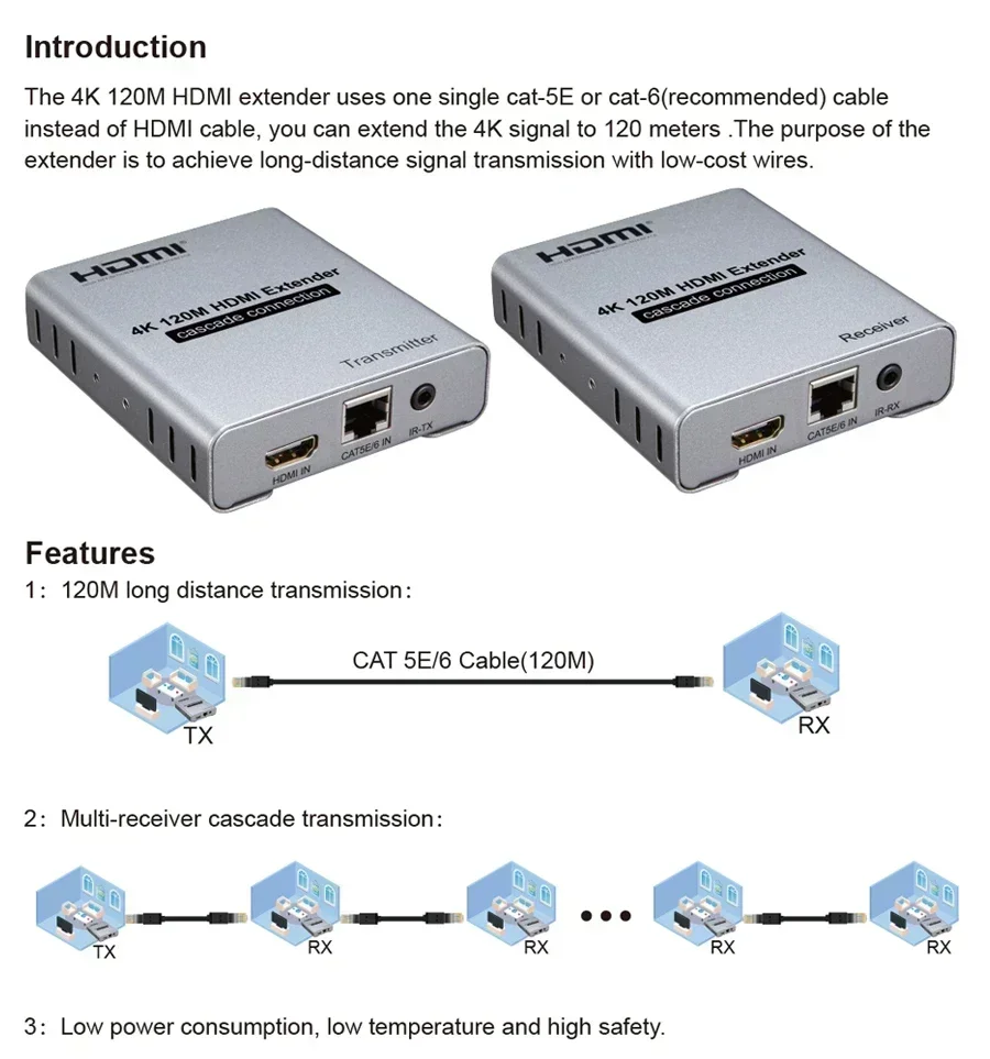 4K 120M HDMI Extender Over CAT - Hdmi Cable recension och pris